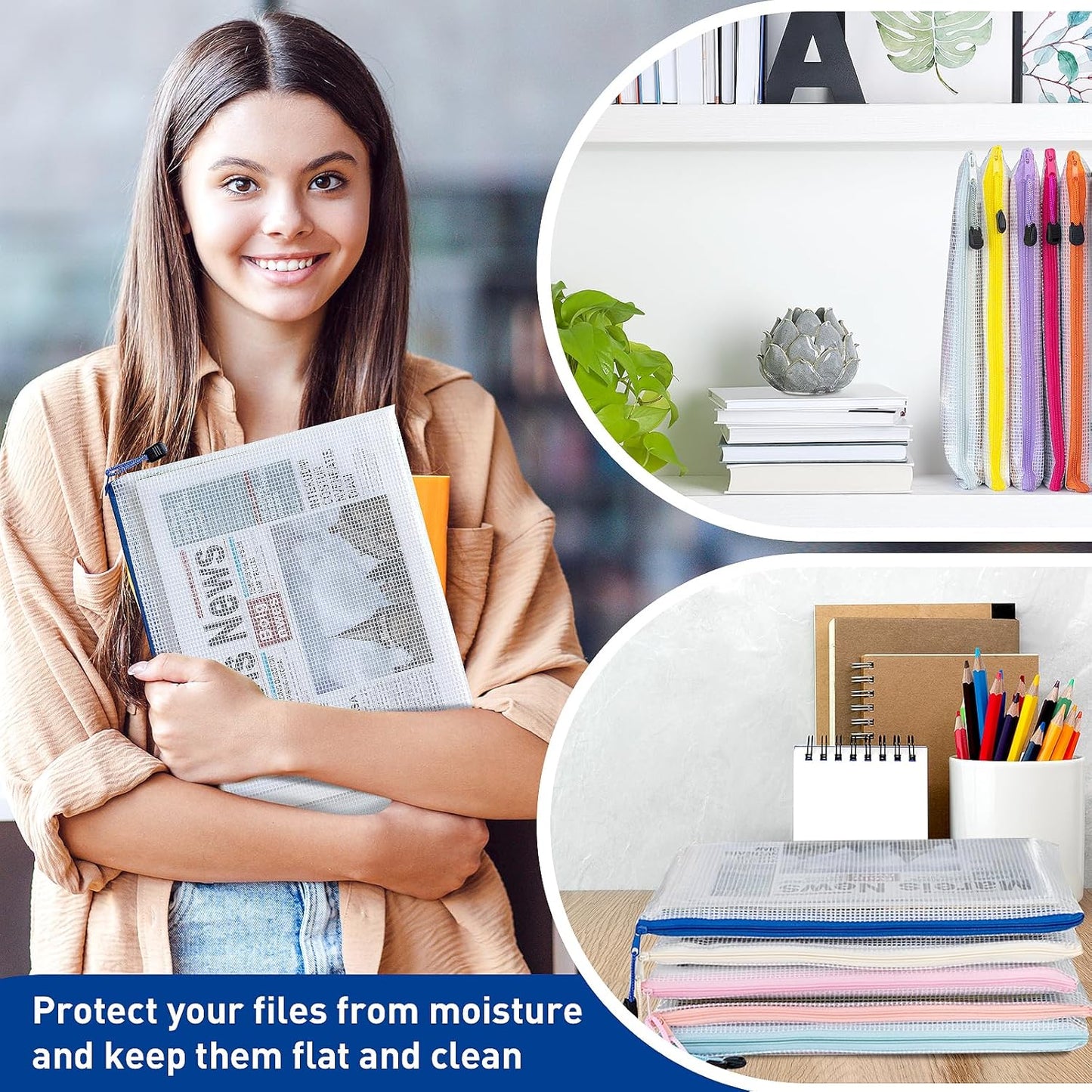 24pcs Mesh Bags With Zipper, A4 Zippered Pouch, Clear Pouches With Zipper, 8 Colors Mesh Bags, Plastic Bag, Letter Size Organization Pouches for Office, File, Toys, School