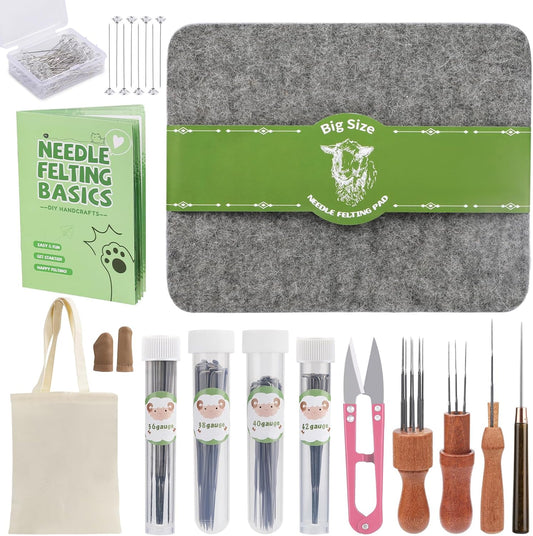 IMZAY Needles Felting Tools, 8"x10" Felting Pad, Large Needle Felting Mat, 90 Pcs Felting Needles, Felting Supplies with Wood Handles & Wool Needles for DIY Crafts