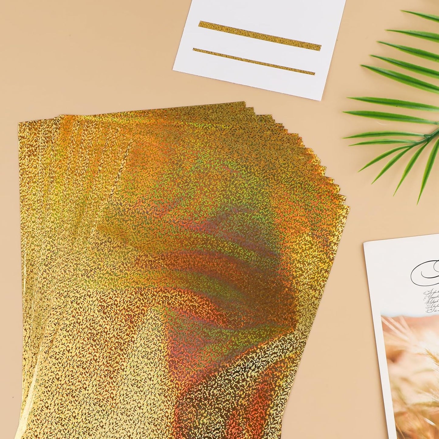 Briartw 20x29cm Hot Foil Paper 50 Sheets Pack Toner Reactive Foil Hot Stamping Foil Paper by Laser Printer and Laminator for Scrapbooking Craft Cardmaking DIY Album (Gold Crystal Point, 50 Sheets)