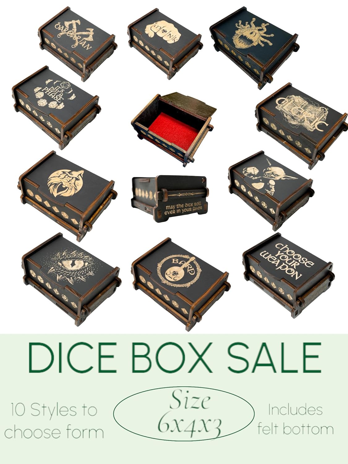 Dice Box - BLACK - 6x4x3 Also holds jewelry and great for desks and desk top items (Beholder)