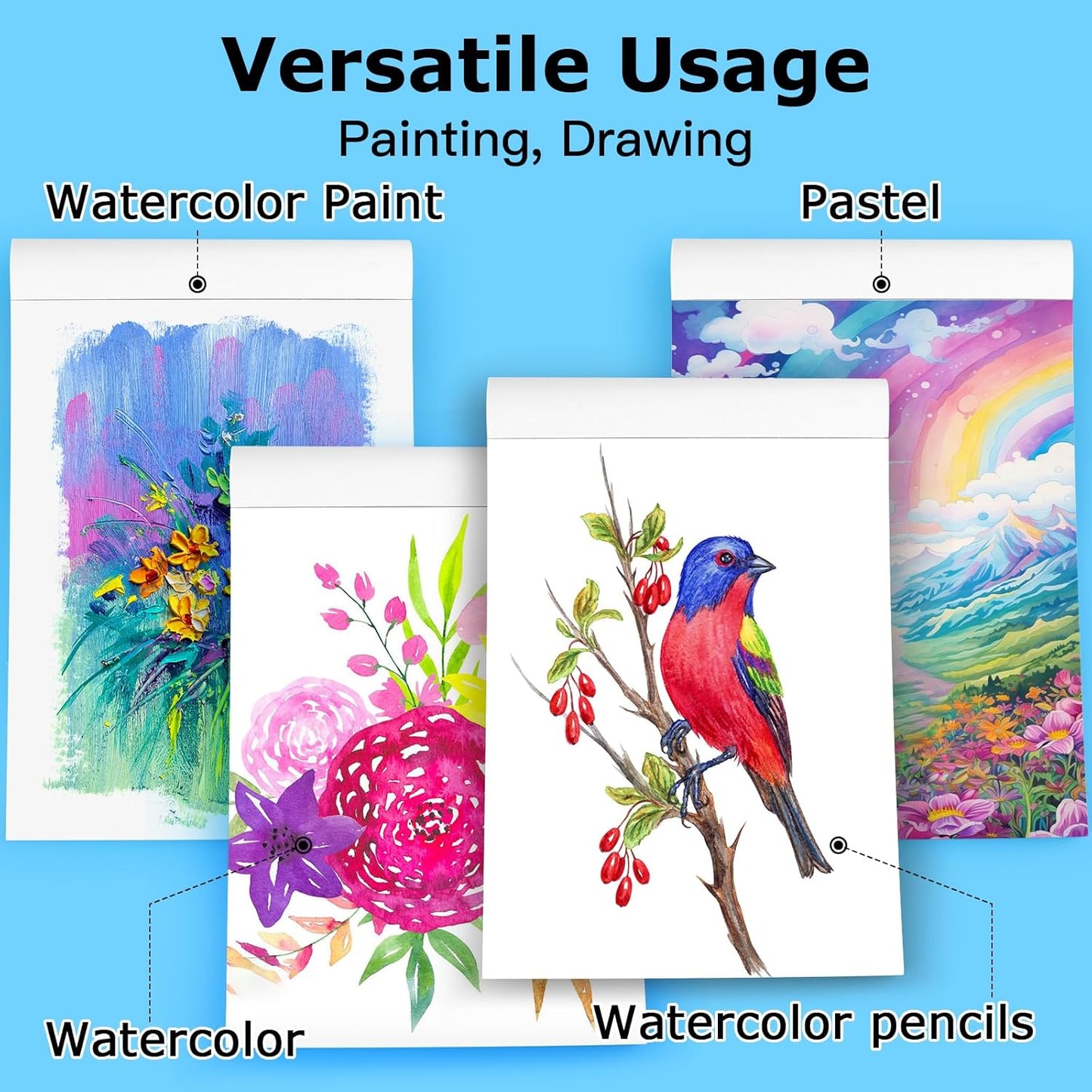 Hapikalor Watercolor Paper Pad, 9"x12" Water Color Paper, 140lb/300gsm Artist Painting Drawing Paper Book, Art Supplies for Adults Kids, Watercolors, Watercolor Paint Set, Sketchbook, Journal, Teal