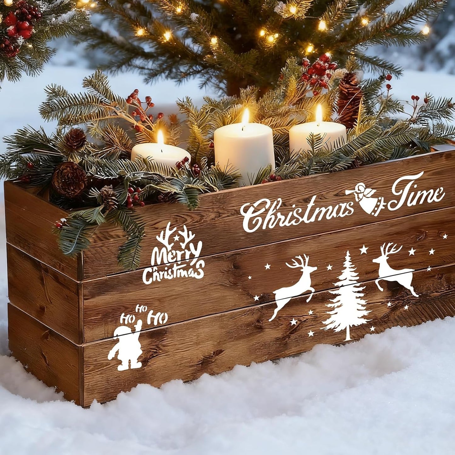 34pcs Christmas Stencils for Painting On Wood Reusable Xmas Stencils Set Holiday Templates for DIY Crafts Home Decor Art Projects