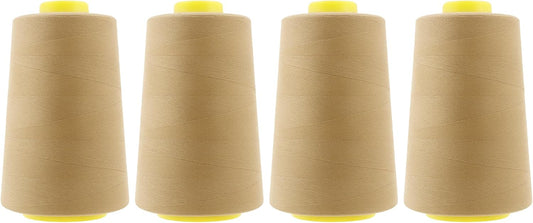 Mandala Crafts 4 Pack of Serger Threads Cones Spools - 40S/2 24000 Yards Polyester Khaki Threads for Sergers Machine and Overlock Quilting Sewing Machine