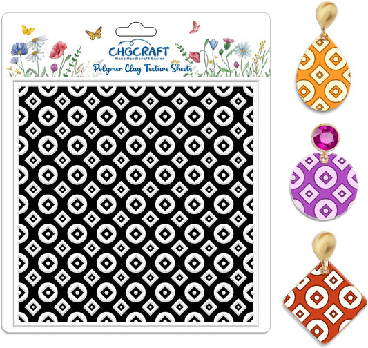 CHGCRAFT Circle Square Polymer Clay Texture Sheets Geometric Silicone Texture Stamp Clay Texture Mat Modeling Pattern Pad Sheets for Jewelry and Earrings Tools, 5.5x5.5 inch