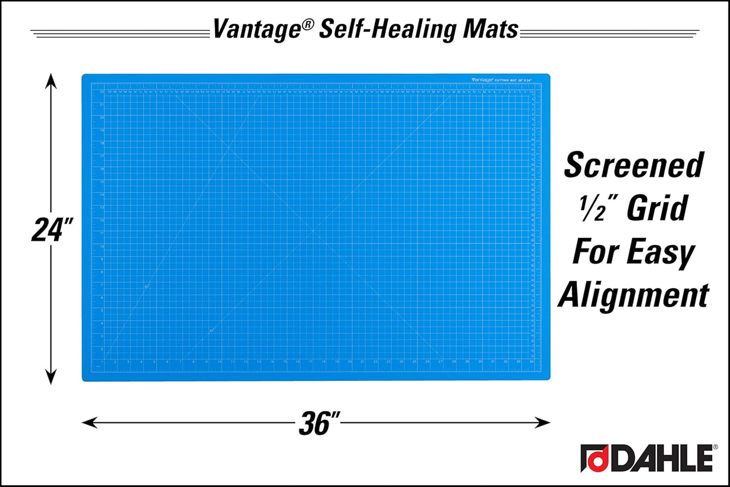 Dahle Vantage 10693 Premium Self-Healing Cutting Mat, 24"x36", 1/2" Grid, 5 Layers for Max Healing, Perfect for Crafts & Sewing, Blue
