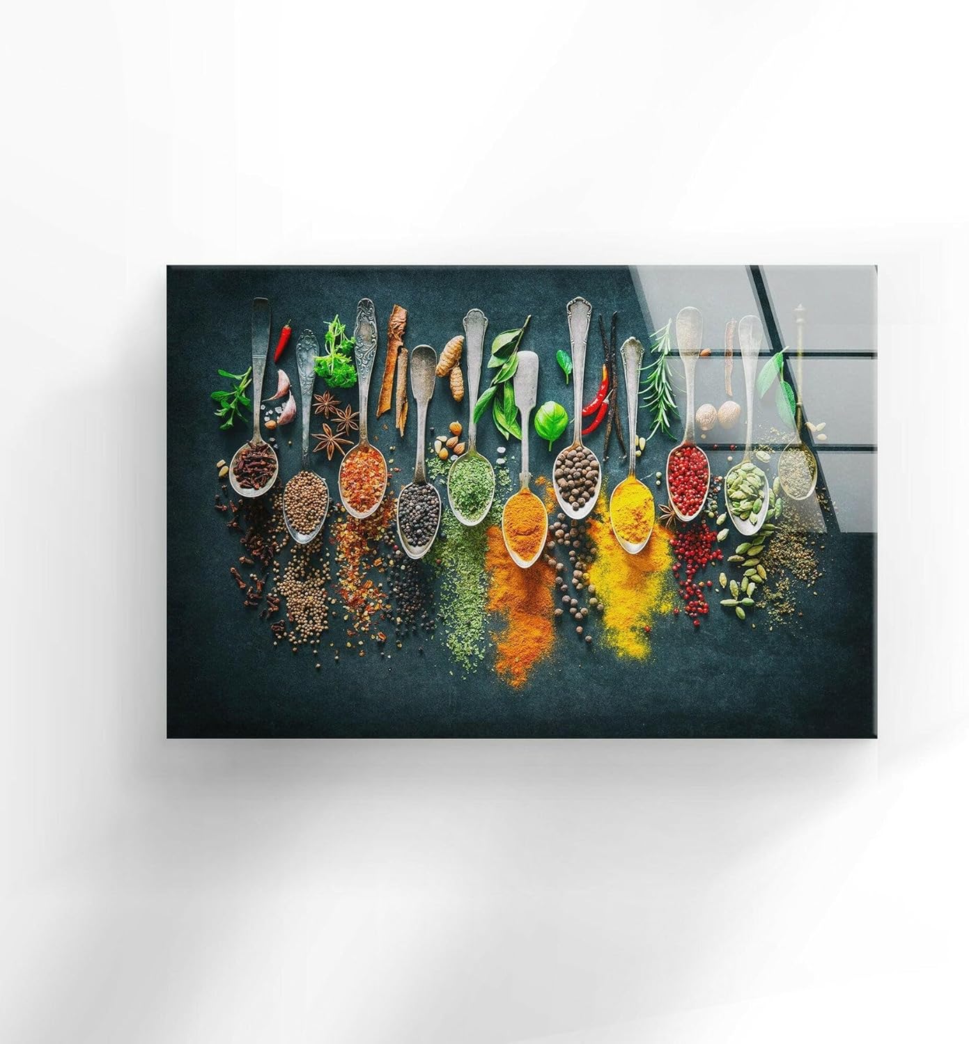 My Photostation.com 43Wx27H'' Spoon Spices Glass Wall ArtTempered Glass Printing Wall Decor Large Wall Art Wall Hangings