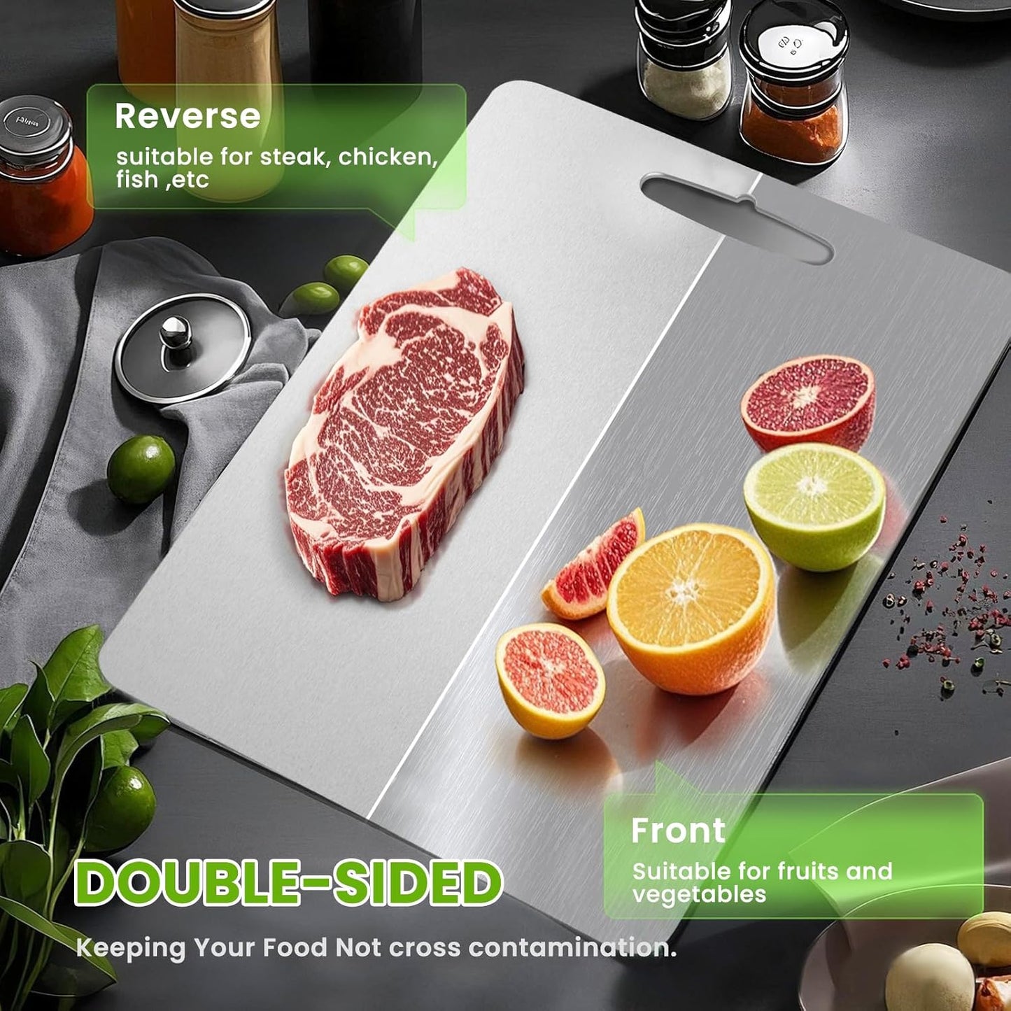 Titanium Cutting Board, 2025 New Upgrade 100% Pure Titanium Cutting Boards for Kitchen, Hygiene & Durability Non Stick Chopping Board, Double sided Cutting Board, Easy to Clean (15 * 11)