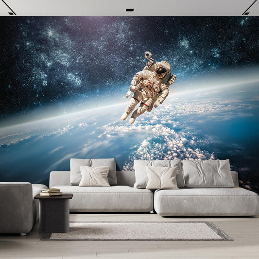wall26 Wall Sticker/Wall Mural an Astronaut Floating About Planet Earth, Not Peel and Stick, Non-Woven Wallpaper Decorative for Bedroom, Living Room, Office - 100x144 inches