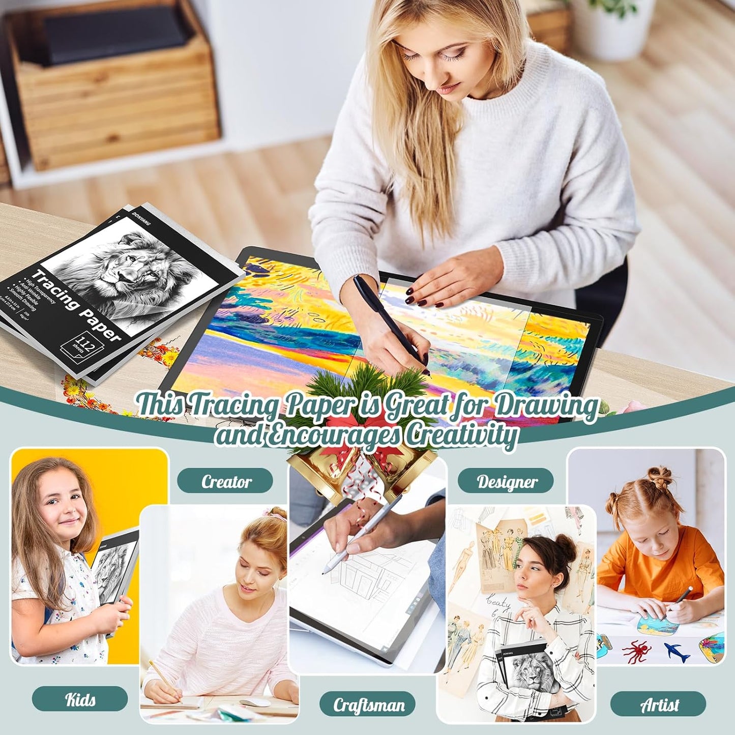 Tracing Paper 8.5x11 inch, 112 Sheets Transparent Vellum Paper for Tracing Pads, Translucent Tracing Paper for Pencil, Marker and Ink - Trace Images, Sketch, Preliminary Drawing, Overlays, Black