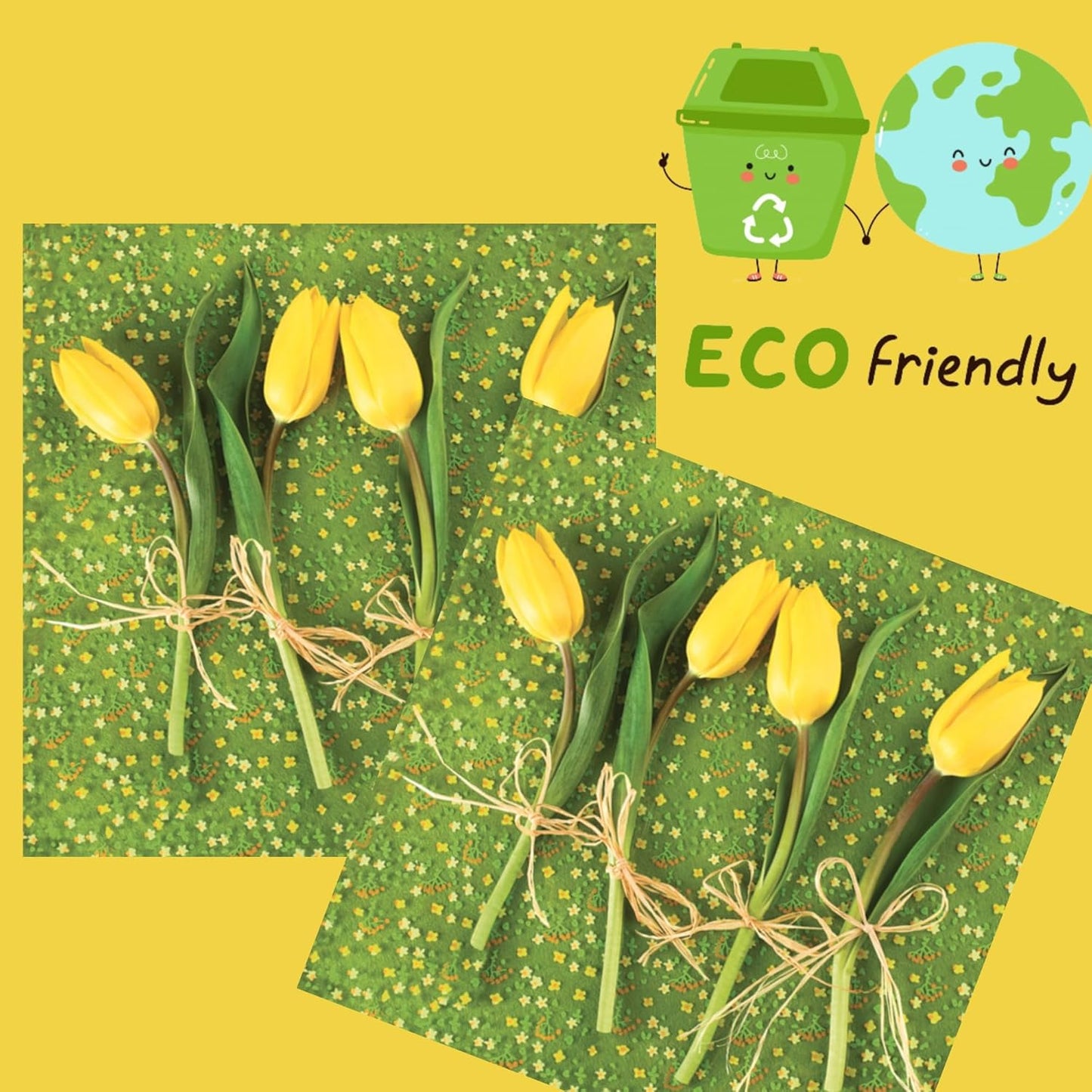 20-ct 13x13 Flowers Paper Luncheon Decoupage Napkins, 3-Ply Servilletas Printed Tulips Flowers Cocktail Napkin for Art, Dinner and Party, Disposable Napkins Decor