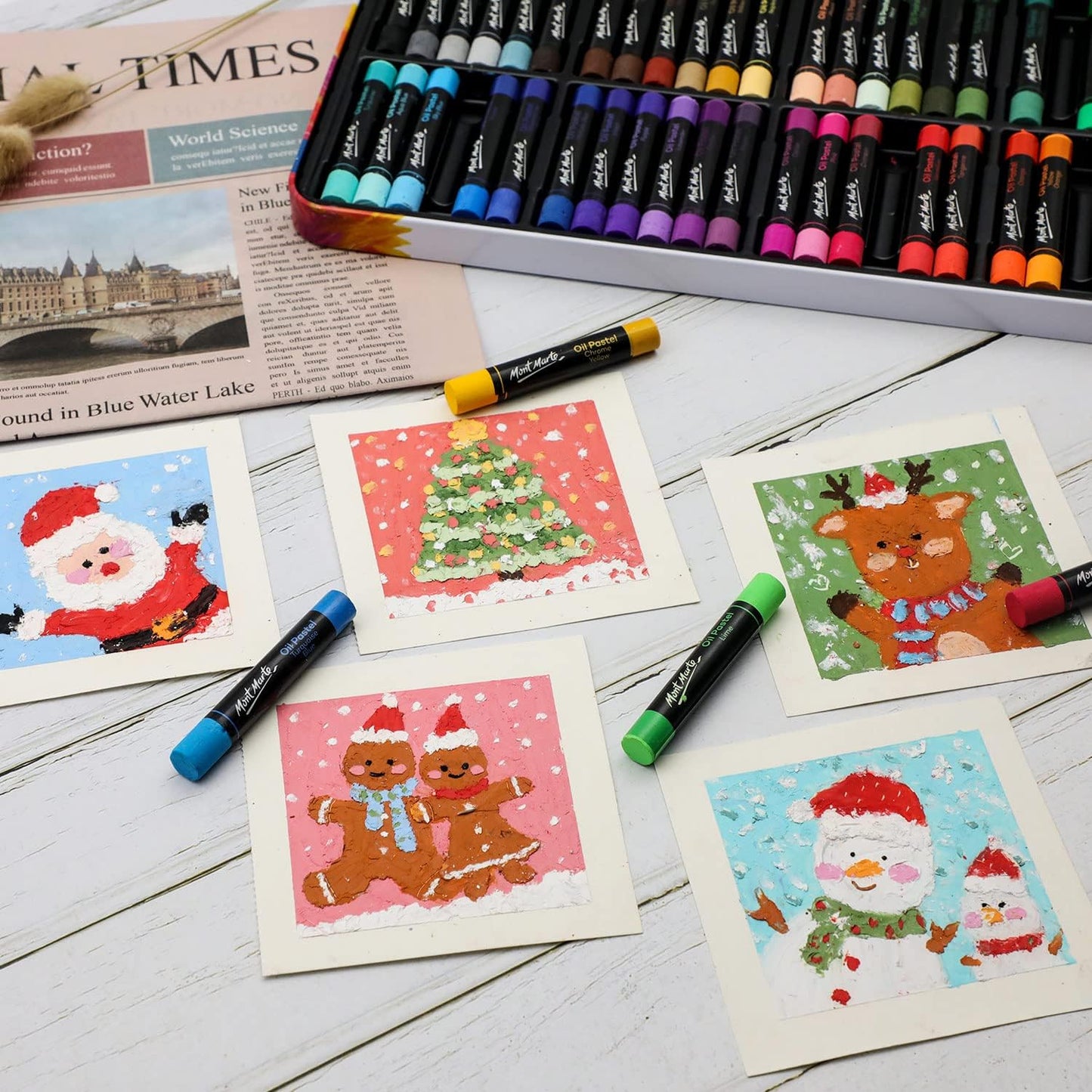 Mont Marte Oil Pastels in Tin Box Signature 48pc, 48 Assorted Colors, Vibrant Oil Pastel Set, Great Blending and Layering, Comes in Storage Case, Ideal for Art, Craft, Coloring and Sketching