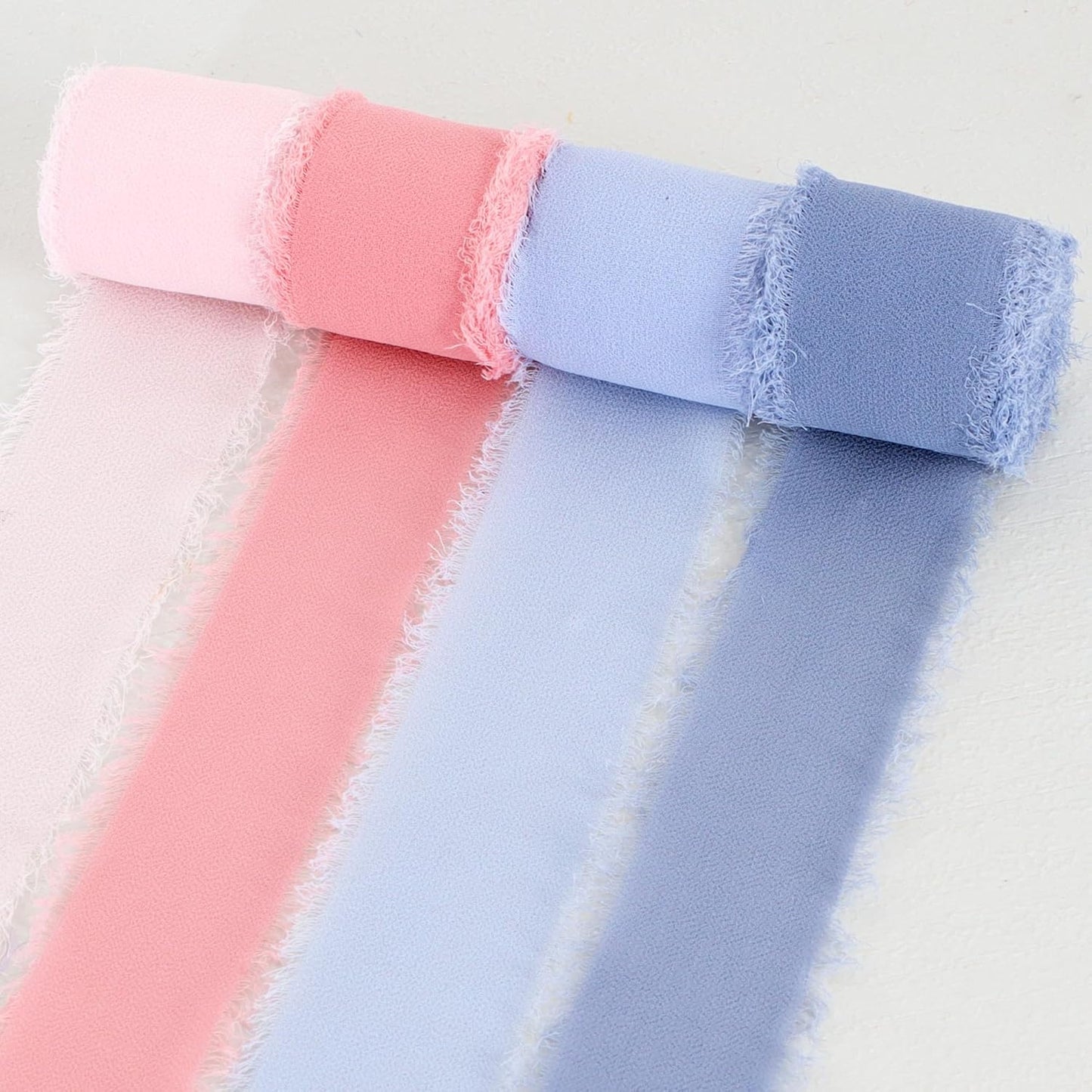 TONIFUL 4 Rolls Pink & Blue Chiffon Ribbon 1 1/2 Inch 5.5 Yards Fabric Silk for Gift Wrapping, Wedding Party Decoration, Flower Bouquet, Bows Making, DIY Crafts