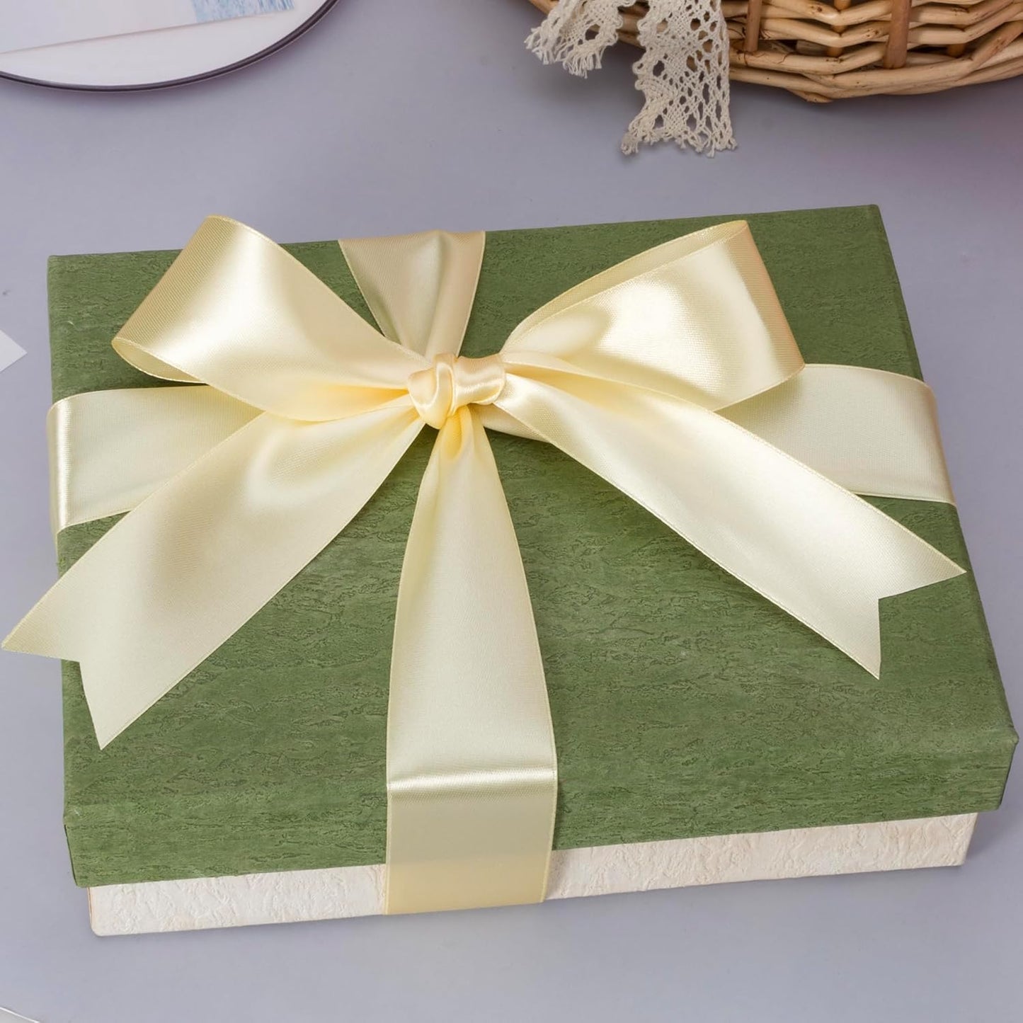 1 1/2 Inch Cream Yellow Solid Satin Ribbon, 50 Yards Craft Fabric Ribbon for Gift Wrapping Floral Bouquets Wedding Party Decoration