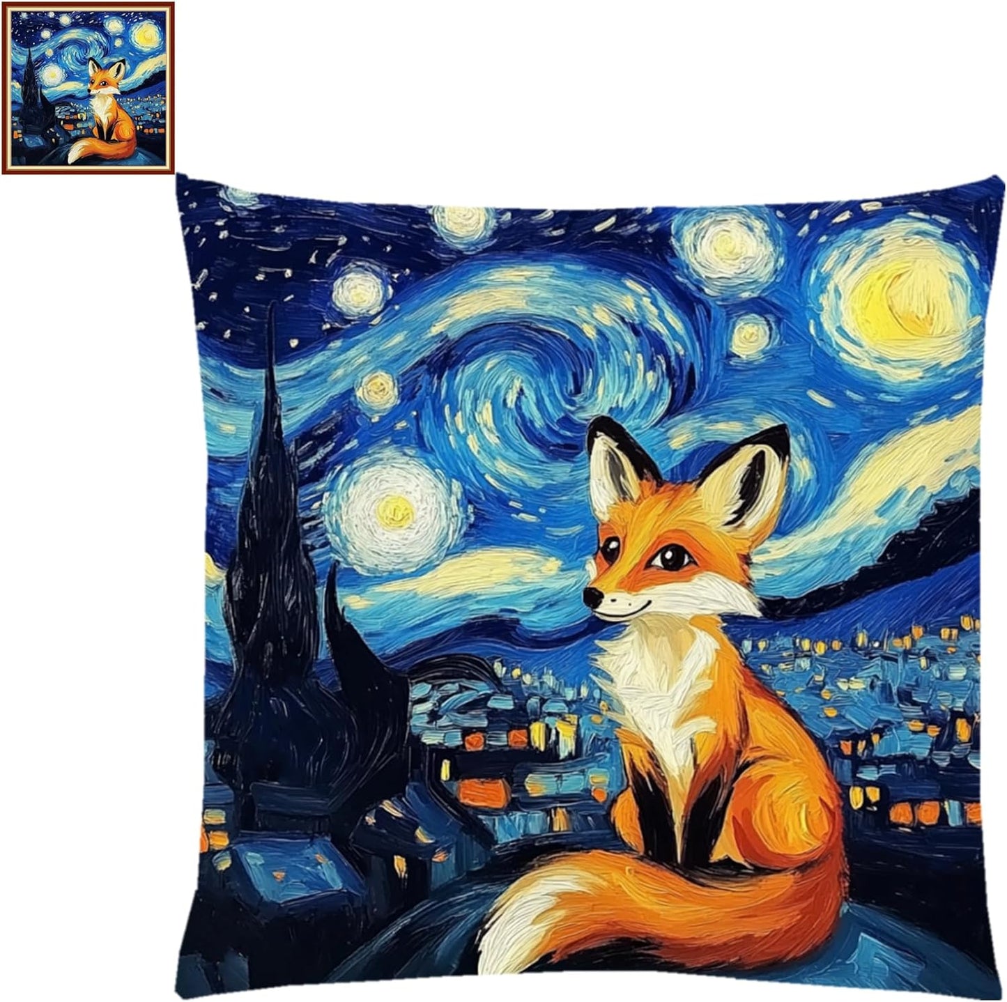 Fanxvivy Stamped Cross Stitch Kits for Adults Beginners Pillow Needlepoint Kit with Embroidery Pattern Needlework Kit Prestamped Stitches Kit 11CT Cross Stitching-Van Gogh Starry Fox 18x18 inch