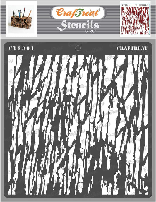 CrafTreat Reusable Wood Decor Stencils for Painting on Wood, Canvas, Paper, Fabric, Floor, Wall and Tile - Tree Bark - 6x6 Inches - DIY Art and Craft Stencils - Tree Bark Stencil