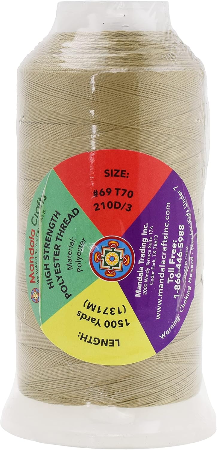 Mandala Crafts Beige Heavy Duty Thread - #69 T70 210D/3 1500 Yds Polyester Thread for Sewing Machine Outdoor Marine Jeans Leather Thread Drapery Upholstery Thread