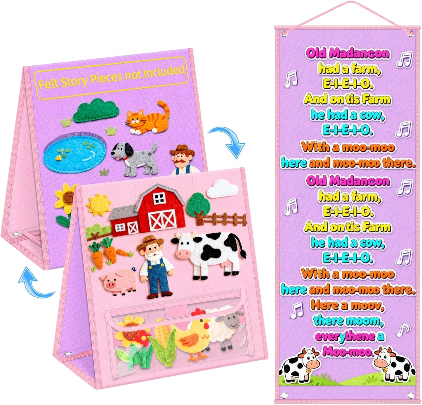 Foldable Felt Board - Double-Sided Flannel Story Board for Preschool Learning, Interactive Storytelling & Play | 33" x 12" Portable Felt Play Board for Home & Classroom Use (Pink)