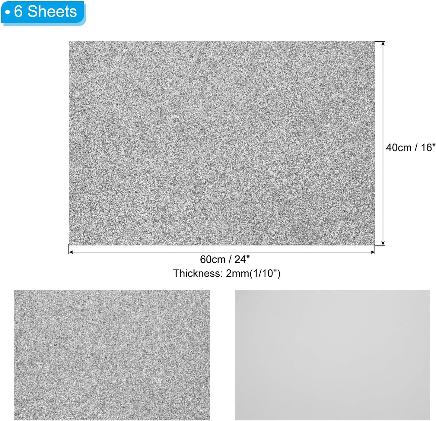 PATIKIL 2mm(1/10") Thick Non Adhesive Glitter Foam Sheet 16x24inch(40x60cm) Gray, EVA Shiny Foam Board for Craft, 6 Pcs