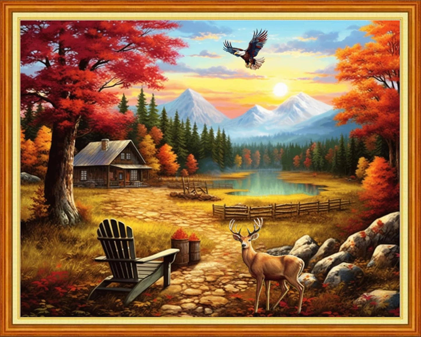 Foxdiviy Stamped Cross Stitch Kits for Beginners Full Range of Cross Stitching 11 CT Printed Cross Stitch Kits for Kids Adults Cross Stitch Patterns Needlepoint Kits-Autumn Scenery 16x20 inch
