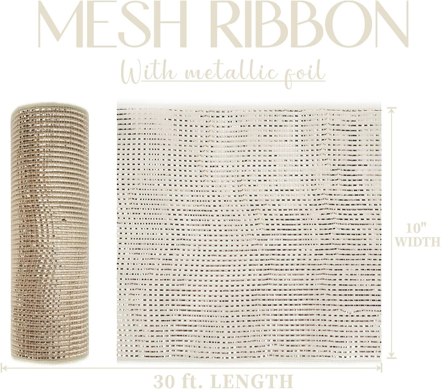 MEEDEE Rose Gold Deco Mesh 10 Inch Rolls Deluxe Wide Foil Metallic Mesh Fabric Rose Gold Mesh Ribbon for Christmas Tree, Wreaths, Garland, Gift Wrapping, Bows Making (30 Feet)