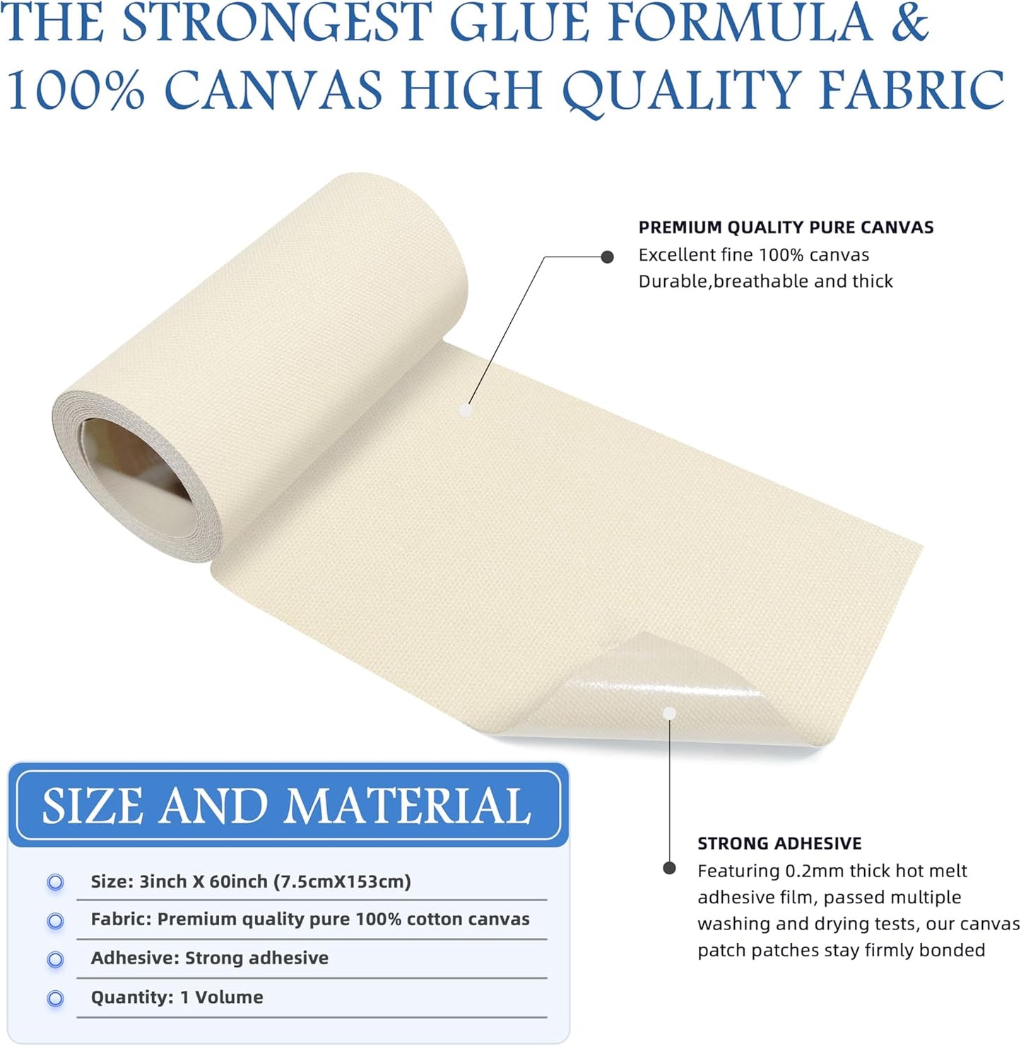 KING MOUNTAIN Canvas Iron on Patch,3"×60",Waterproof 100% Cotton Fabric Repair Patch,Used for Various Sofa,Tent,Clothes,Seats,Suitcases (Beige)