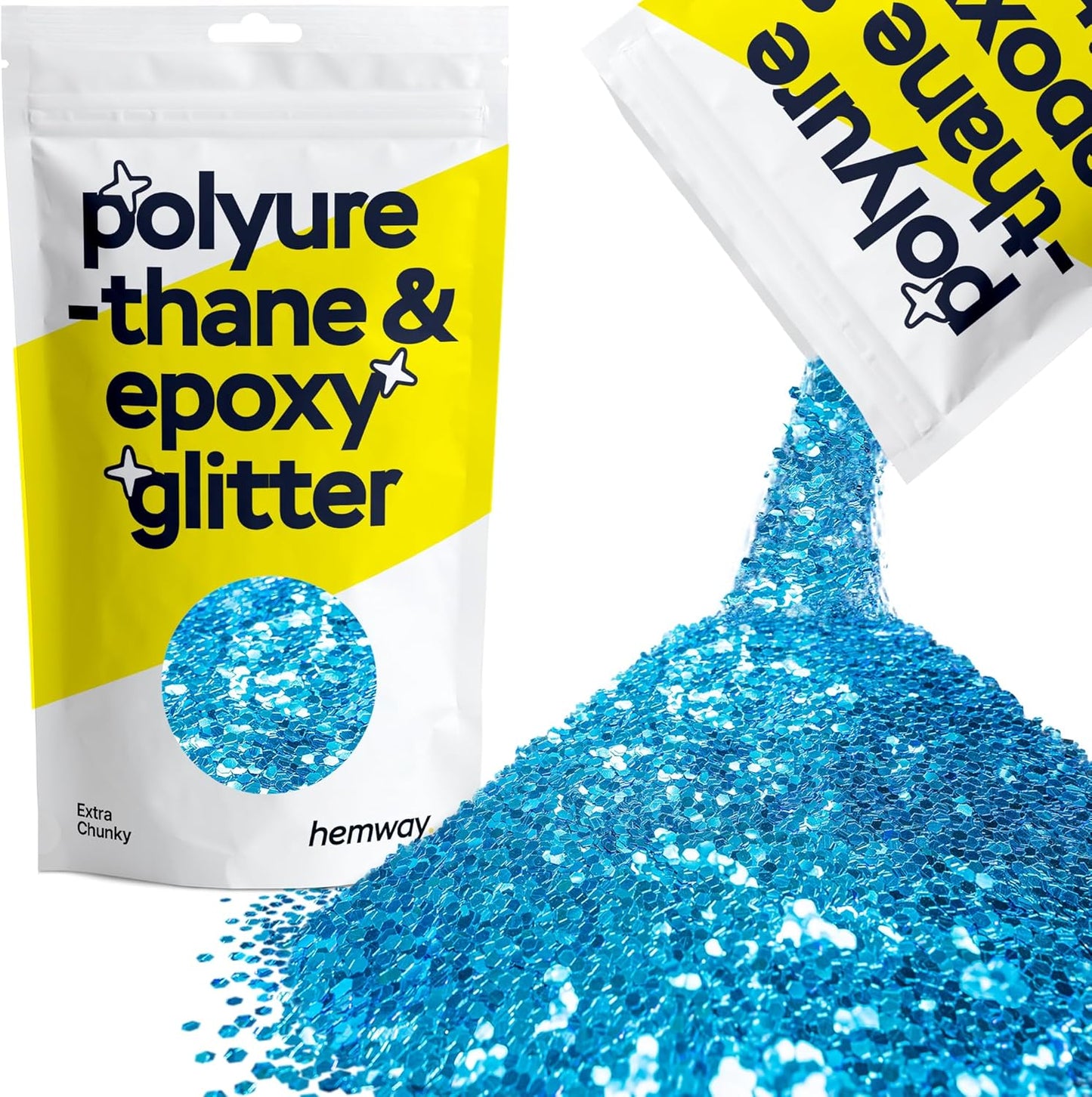 Hemway Polyurethane & Epoxy Resin Glitter 100g / 3.5oz Metallic Crystal Flake Additive for Flooring Jewelry Tumblers Glass Pigment - Extra Chunky (1/24" 0.040" 1mm) - Ocean Blue