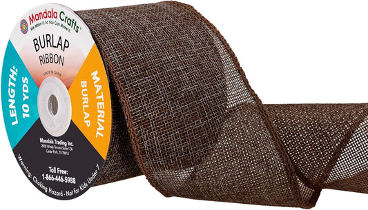 Mandala Crafts Brown Burlap Ribbon 3 Inches Wide Jute Ribbons for Crafts - 20 Yds Roll Rustic Burlap Wrap Trim Ribbons for Wreaths Bows Wedding Party Decoration