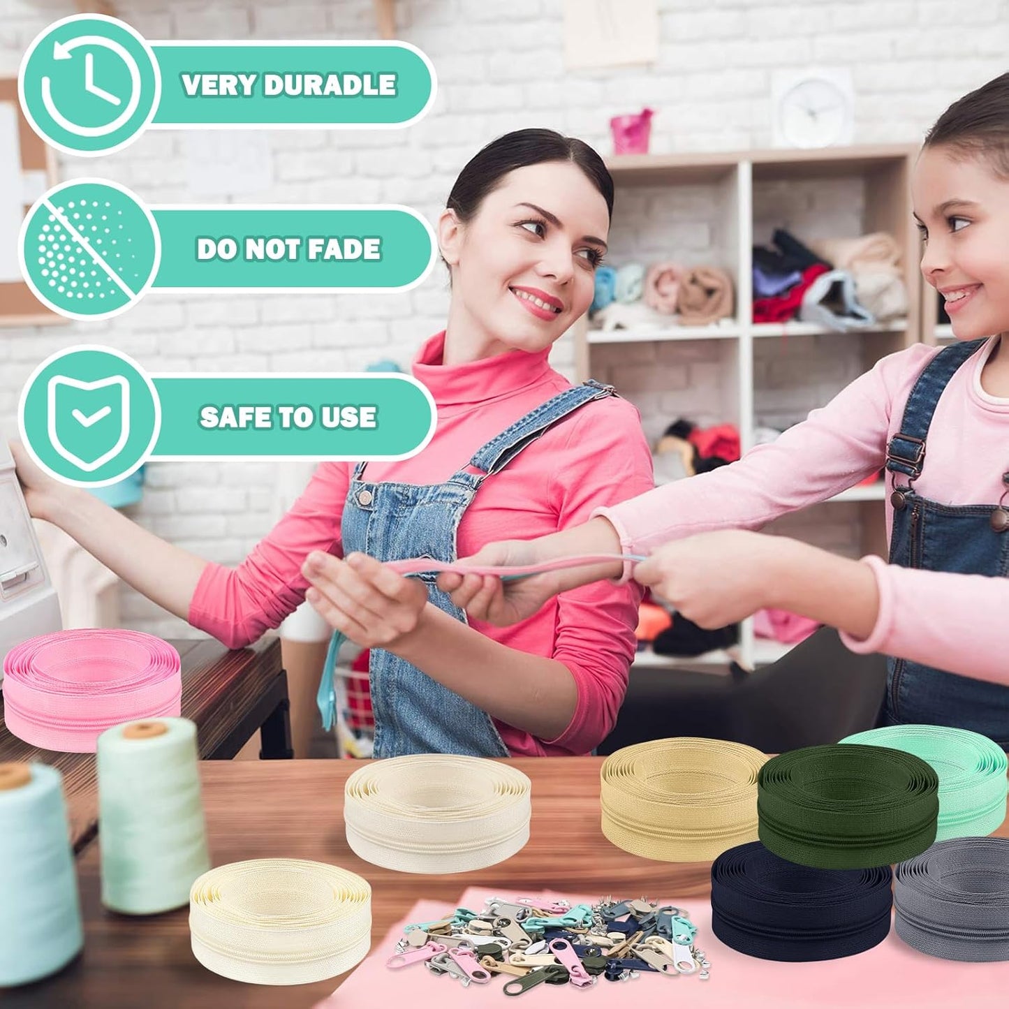 DOITEM 31 Yards 10 Pcs Sewing Zippers #3 Nylon Coil Zippers Assorted Zipper for Sewing with 40 Zipper Sliders for DIY Tailor Sewing Crafts Supplies, 10 Colors