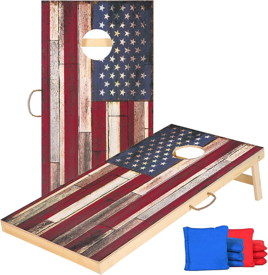 Solid Wood Vintage Cornhole Game Set, Two 4'x2'Cornhole Boards, 8 Cornhole Bags for Indoor and Outdoor Toss Games Competitions, Tournaments