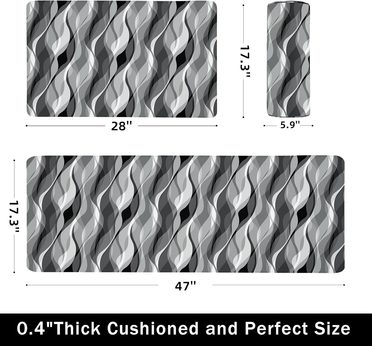 weesire Kitchen Mats for Floor Modern Abstract Kitchen Rugs Grey Stripe Anti Fatigue Kitchen Mats Waterproof Floor Mats Cushioned Non-Skid Standing Mats for Kitchen, Set of 2,17.3 x 28+17.3 x 47