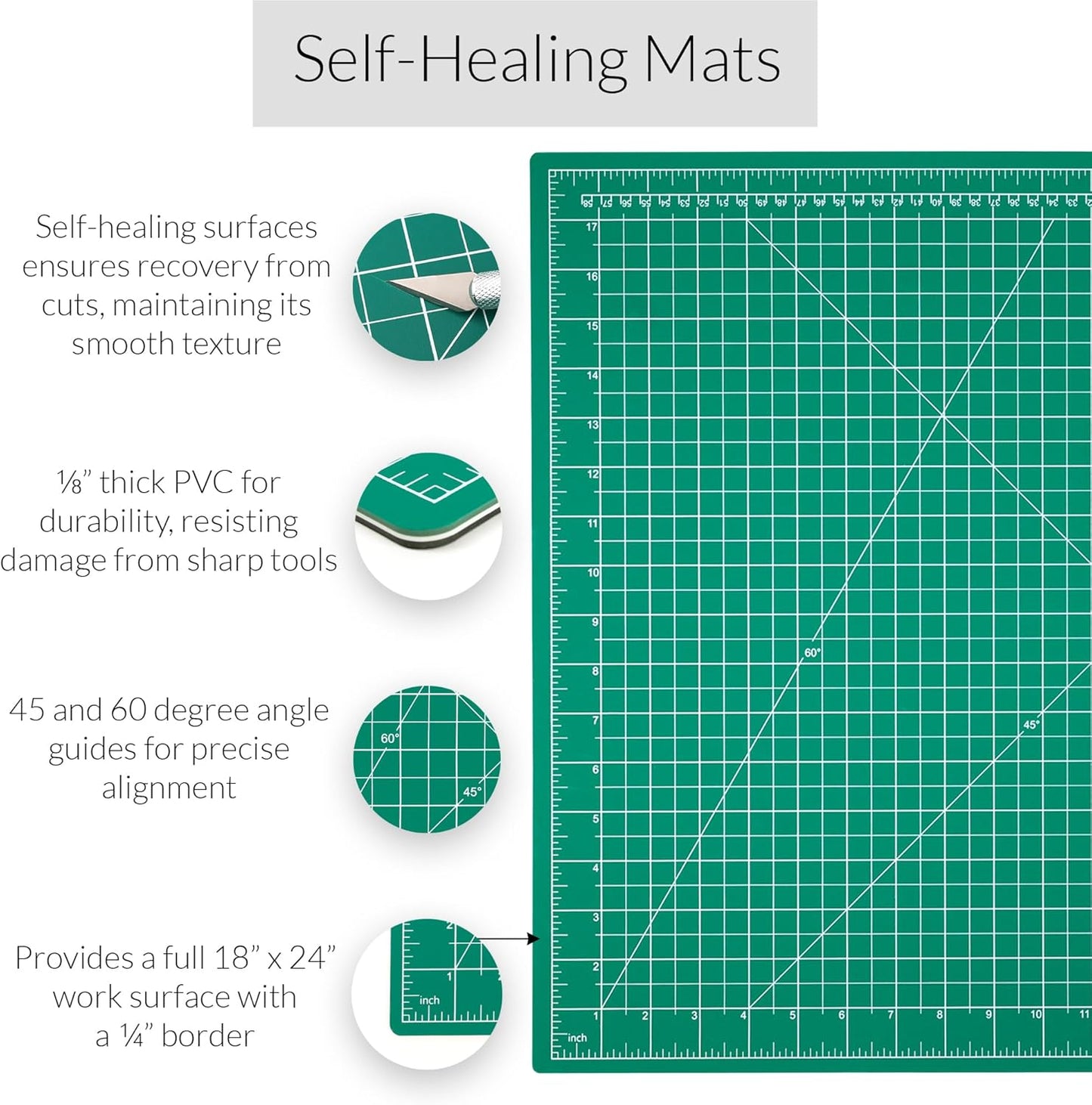WA Portman Self Healing Cutting Mat & Rotary Cutter for Fabric Set – 18x24 Sewing Cutting Mats for Crafts with 45mm Fabric Cutter Wheel & 5 Rotary Blades – Quilting & Sewing Supplies Kit