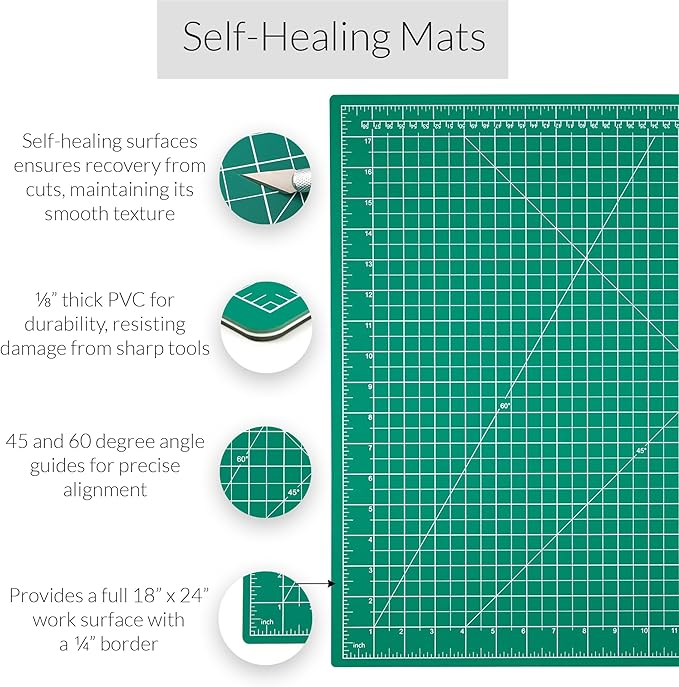 WA Portman 18x24 Inch Self Healing Cutting Mats for Crafts – Fabric Cutting Mat with Precision Craft Knife, 10 Hobby Knife Blades & Metal Ruler 24 Inch Cork Backed Ruler – All-in-One Craft Kit