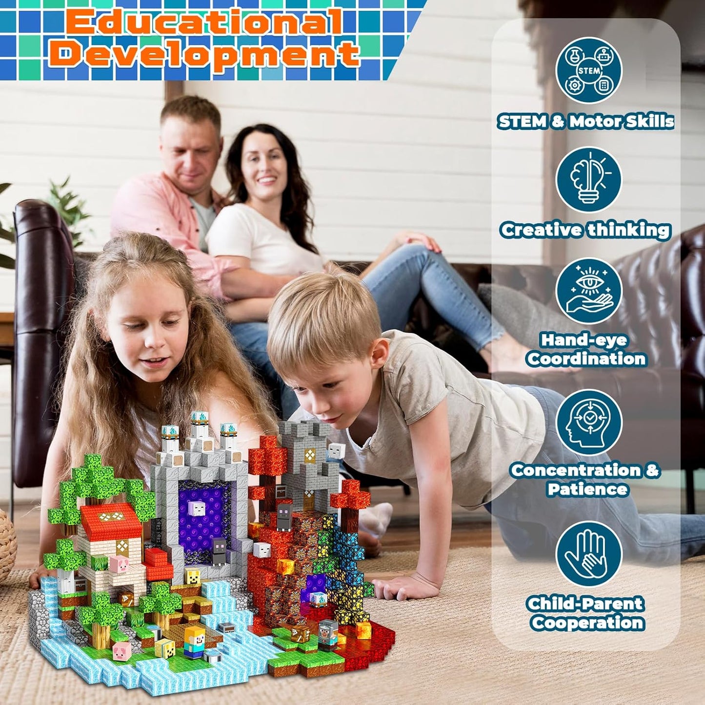 240 PCS Magnetic Blocks - Magnetic Building Block for Kids Ages 4-8, Magnet Blocks Cubes Constructions Toys for 3 4 5 6 7 8 9 10 12 Years Old Boy Girl, STEM Educational Stacking Holiday Birthday Gift