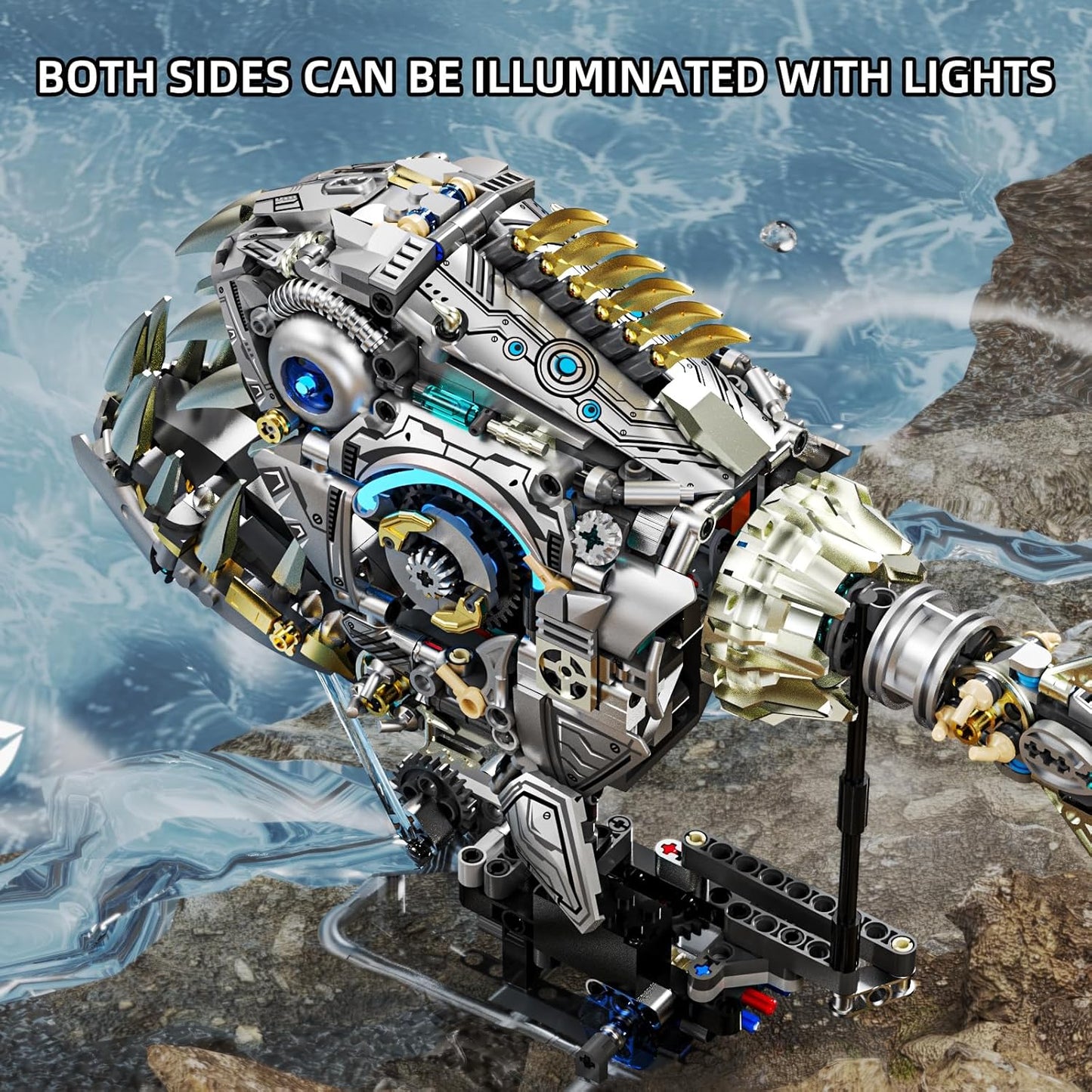 Mechanical Piranha Building Sets, Ocean Animal Collection Toy, Multi-Jointed Movement with Ice Blue Accents, Adults Home or Office Decor, STEM Building Gift for Teens Boys and Girls 12+（1085 PCS)