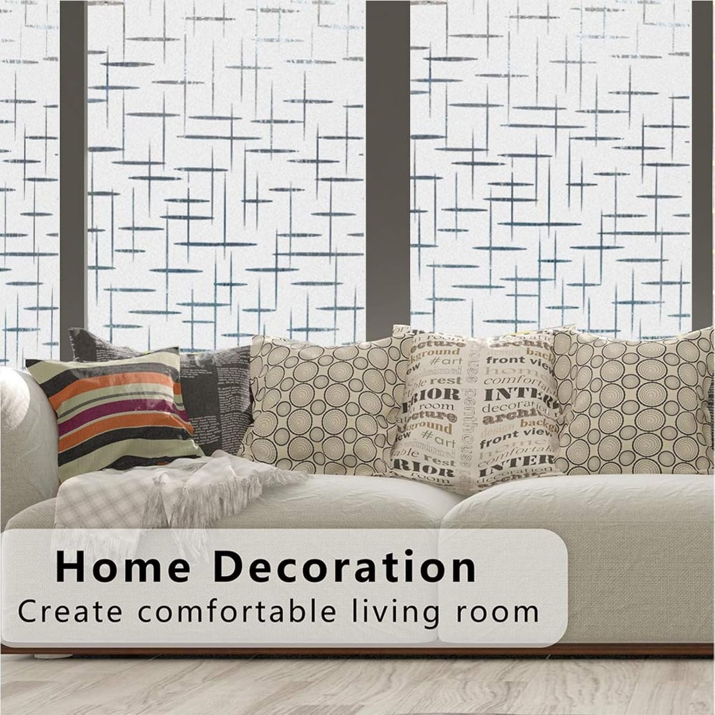 Finnez Frosted Window Film Non-Adhesive, Frosting Privacy Film for Glass Windows, Self Static-Cling Decorative Window Cling for Home Office UV Protection Cross Pattern 11.8 x 118.1 inches