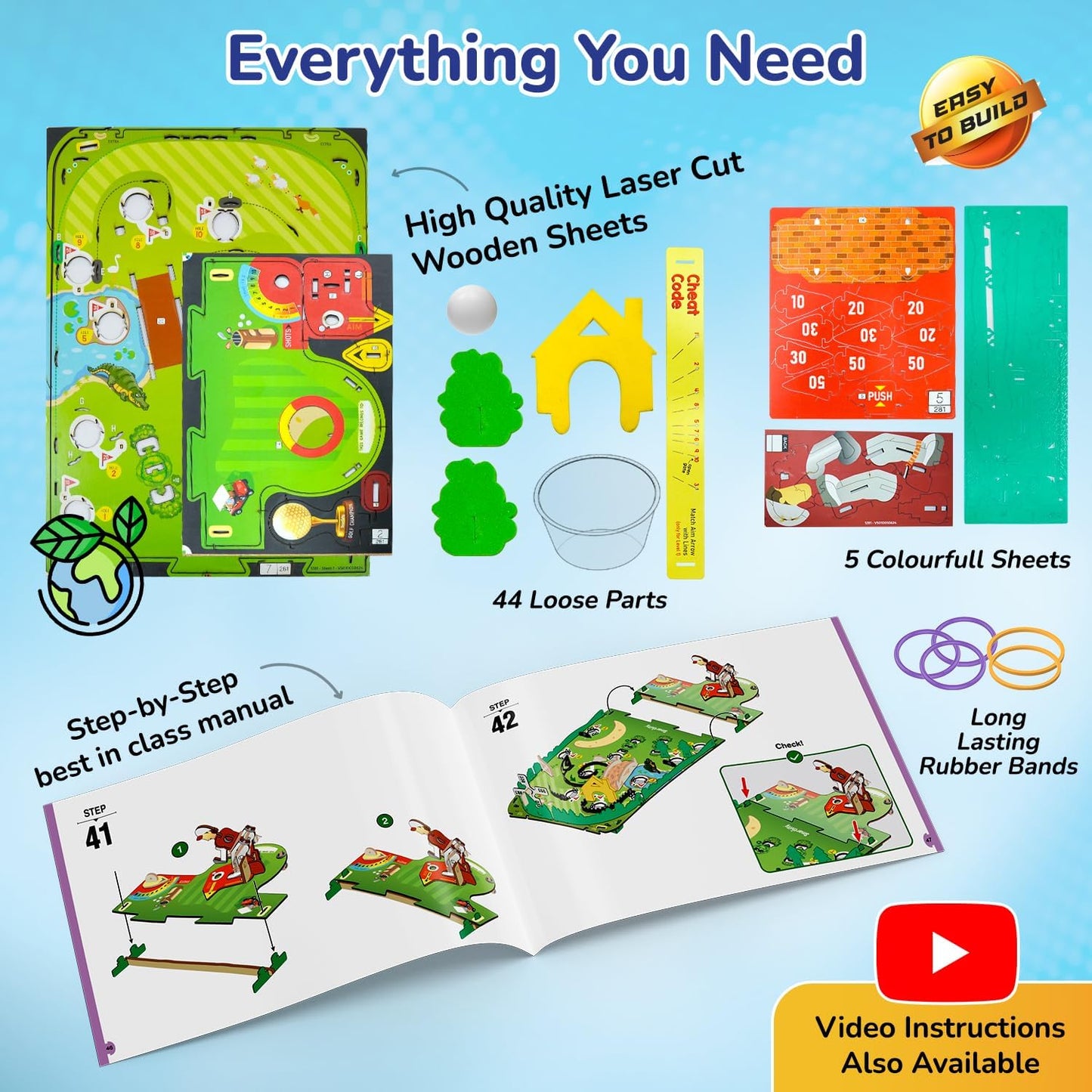 Smartivity Mini Golf Table-Top Game for Kids Ages 6-12 | Build Your Own Golf Course with Mechanical Golfer & 10 Fun Holes | STEM Toy & Birthday Gift for Boys & Girls Ages 6-12