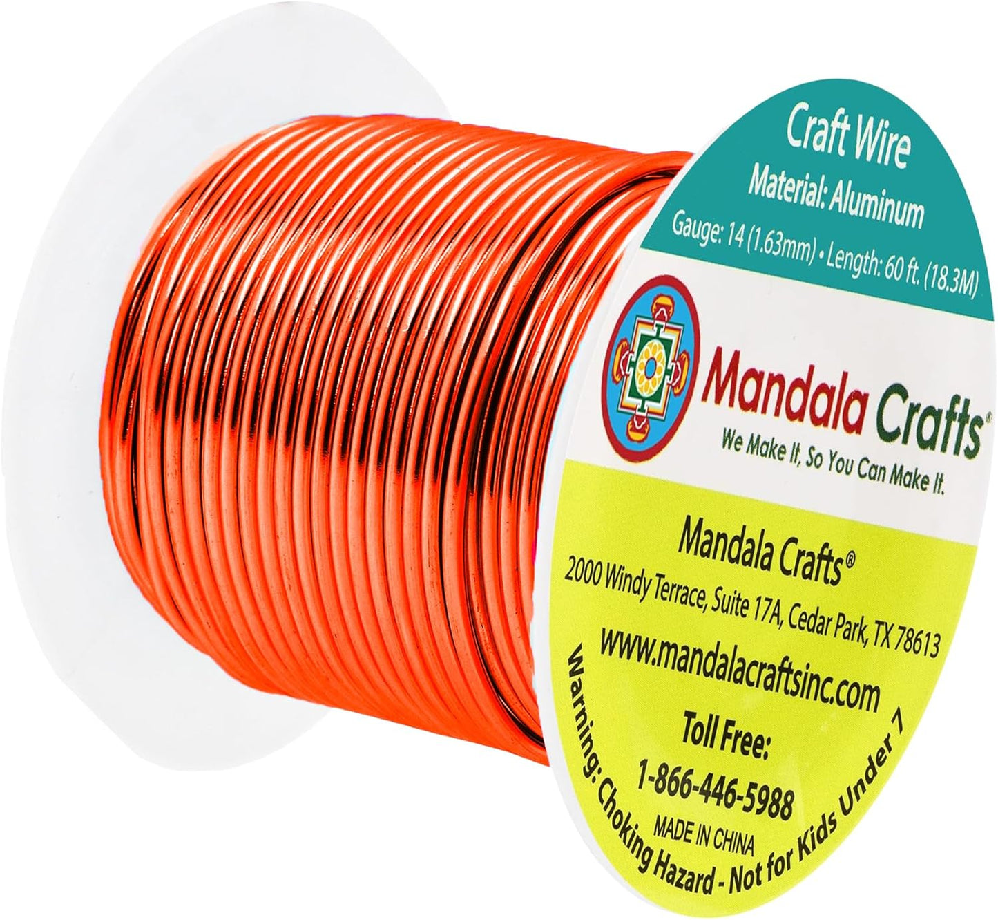 Mandala Crafts 14 Gauge Anodized Aluminum Craft Wire for Jewelry Making - 60 FT Colored Flexible Burnt Orange Wire - Bendable for Bonsai Armature Crafting Sculpting