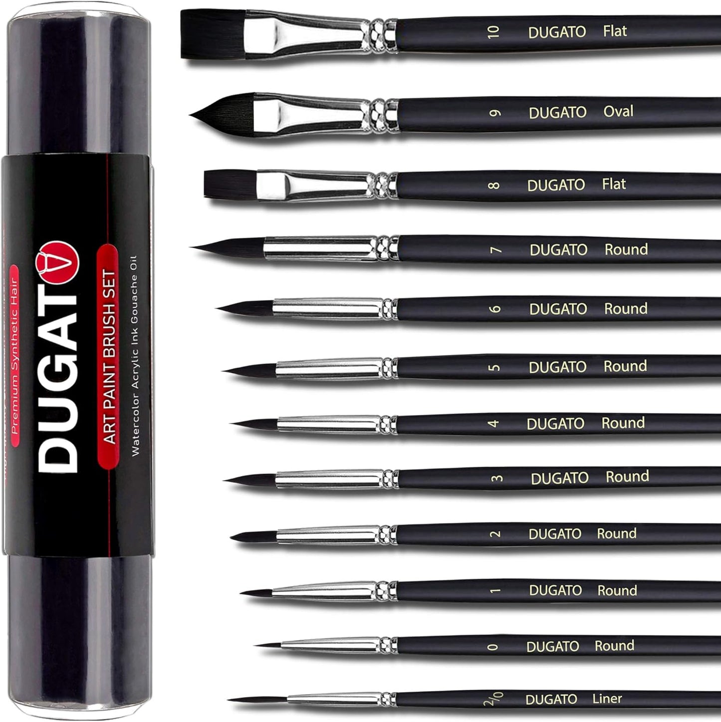 Watercolor Brushes Professional, DUGATO 12pc Artist Paint Brush Set - Synthetic Bristles (Round, Flat, Liner, Oval) for Watercolor Gouache Inks Painting