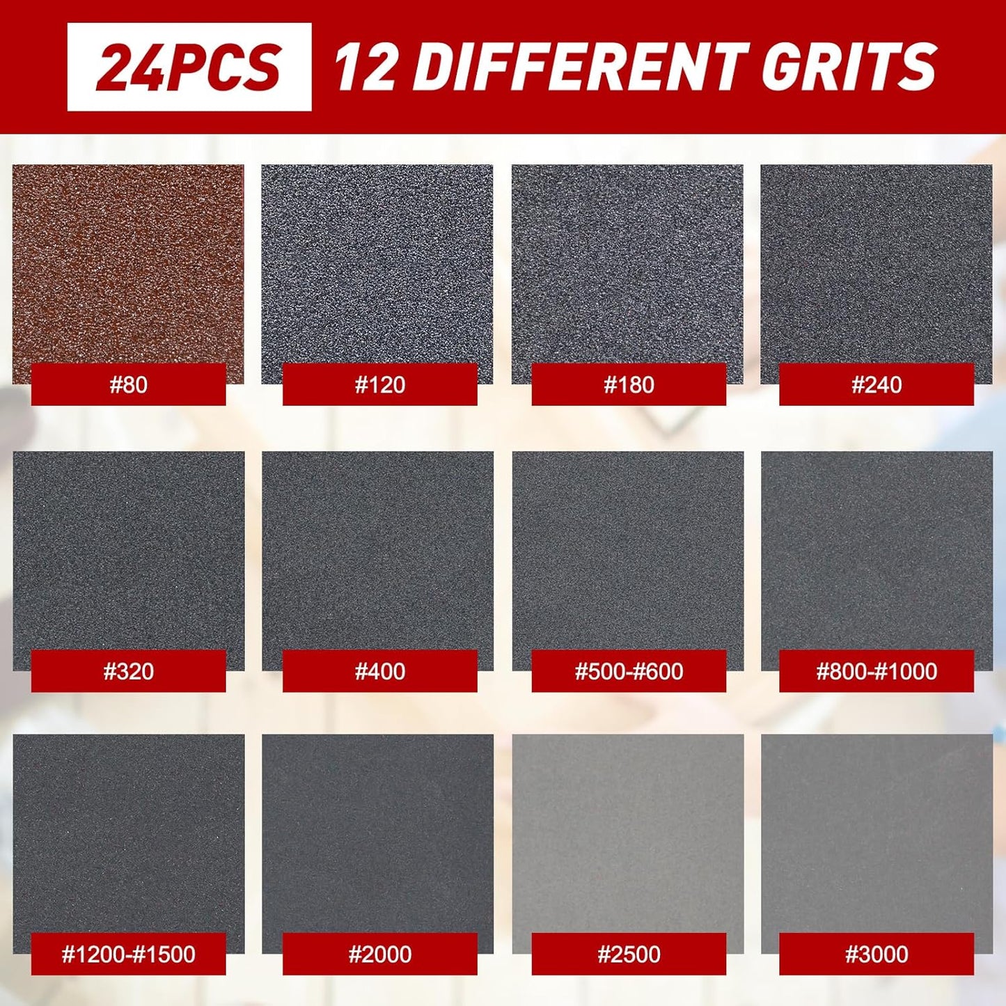 24 Pcs Sanding Sponge 400 Grit, Washable & Reusable Sanding Blocks for Wood, Metal, Drywall, Glazing, Wet Dry Sandpaper for Smooth Finishing