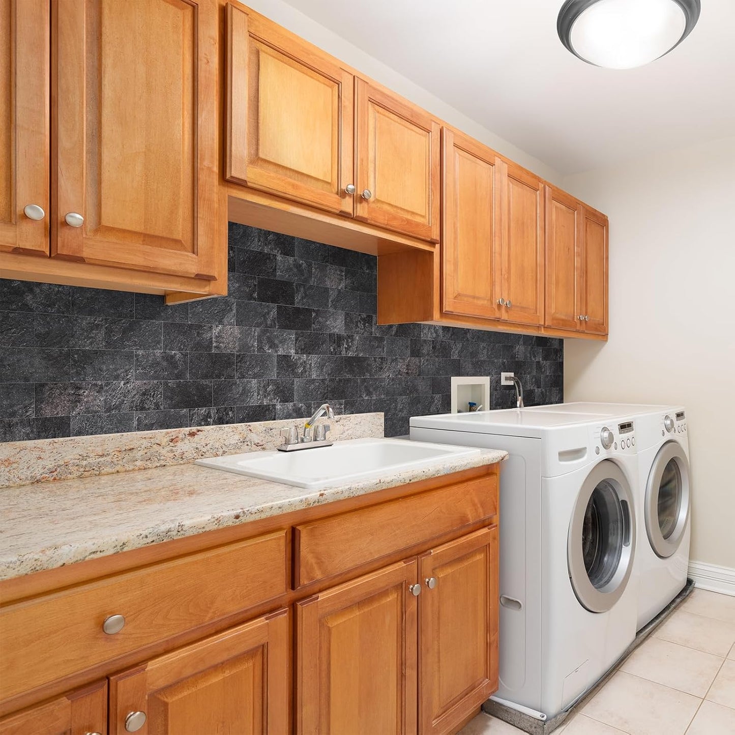 100 Pieces Peel and Stick Backsplash for Kitchen, 3" x 6" PVC Subway Tile 2025 Upgraded Graphite Stone Backsplash Stick on Tile Elevate Kitchen Fireplace RV