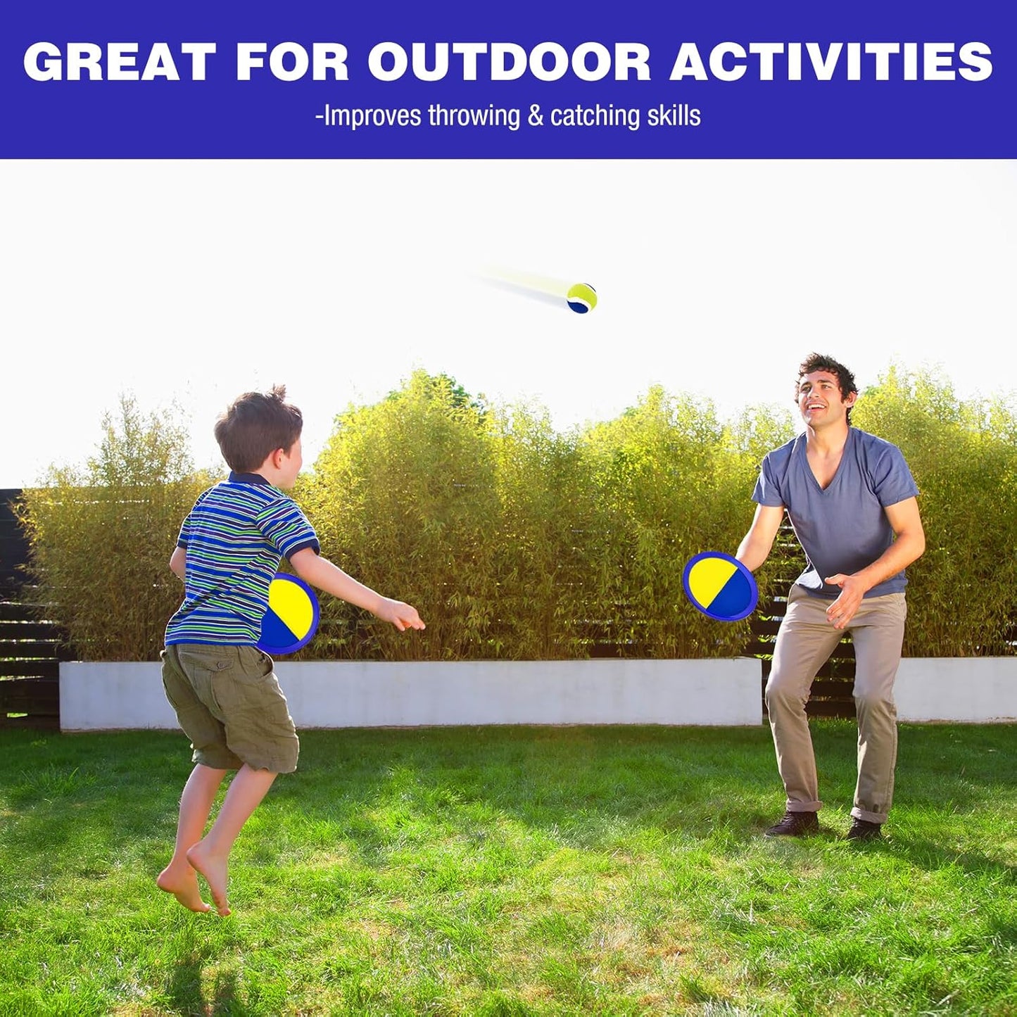 Ayeboovi Toss and Catch Ball Set Beach Pool Outdoor Toys for Kids Ages 3 4 5 6 7 8+ Year Old Boys Girls Birthday Gifts Sticky Paddles Balls Outside Lawn Camping Yard Games