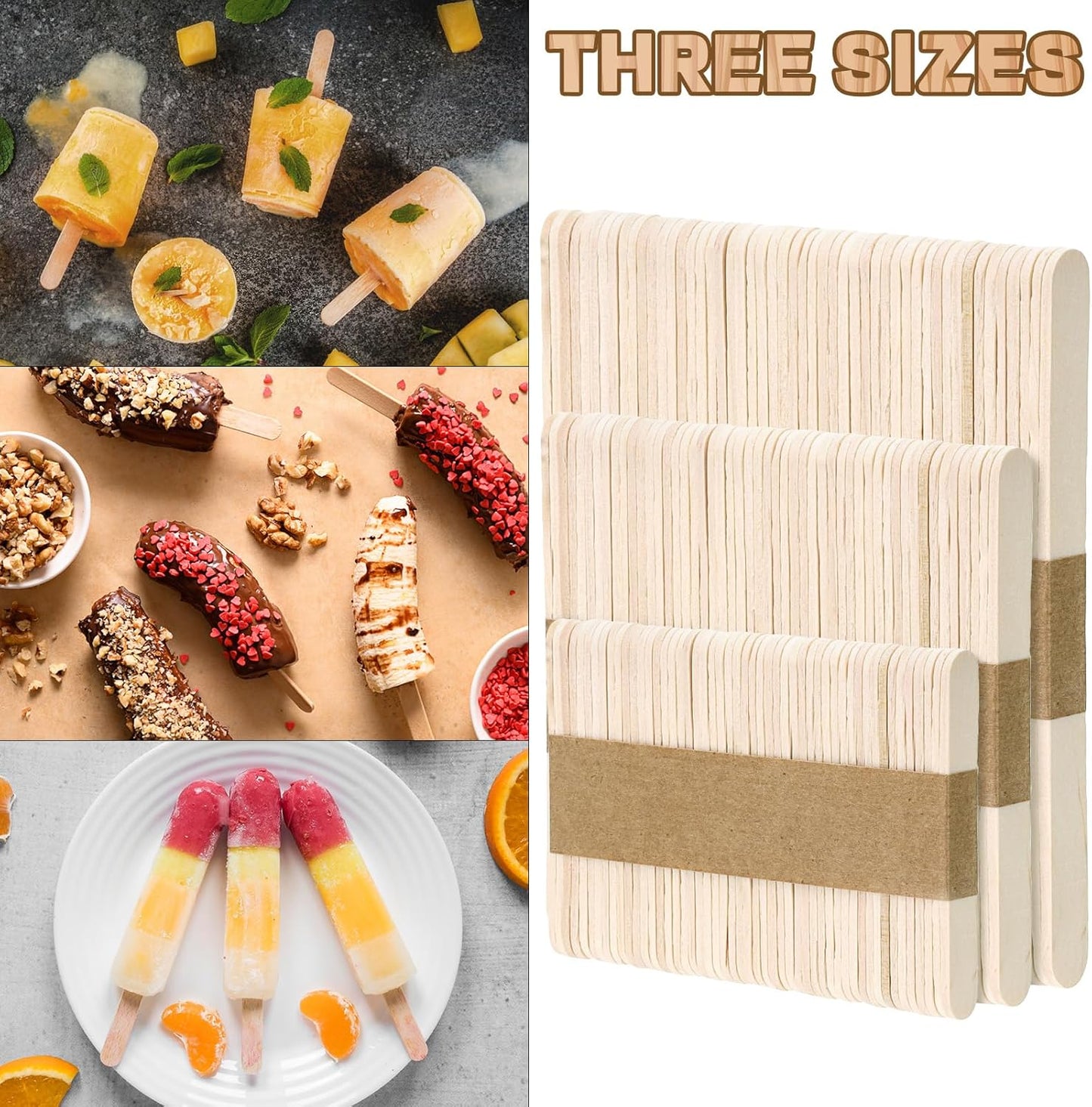 1000PCS Wooden Sticks for Craft, 3 Sizes (2.5",4.5",6") Natural Wood Popsicle Sticks for Ice Pops Waxing Hair Removal and Wax Supplies Classroom Art DIY Paint Craft Project Tongue Depressors