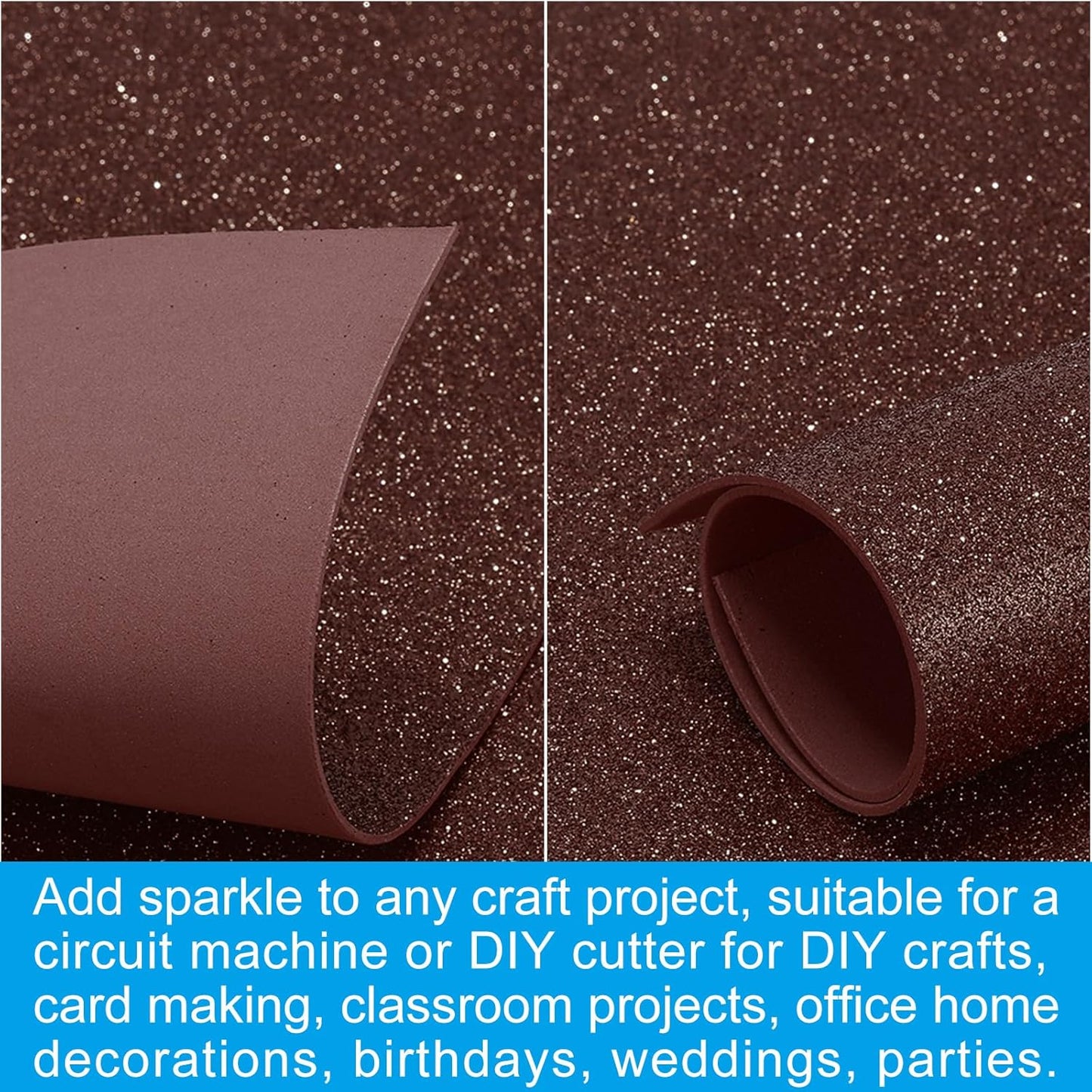 PATIKIL 2mm(1/10") Thick Non Adhesive Glitter Foam Sheet 16x24inch(40x60cm) Coffee, EVA Shiny Foam Board for Craft, 6 Pcs