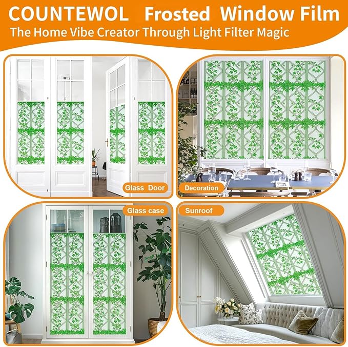 Frosted Glass Window Privacy Film with Installation Tools Removable Peep-Proof Static Cling Heat Control UV Protection Ideal for Home Office Bathroom Door(Frosted Ivy, 35.4 x 78.7 Inch)