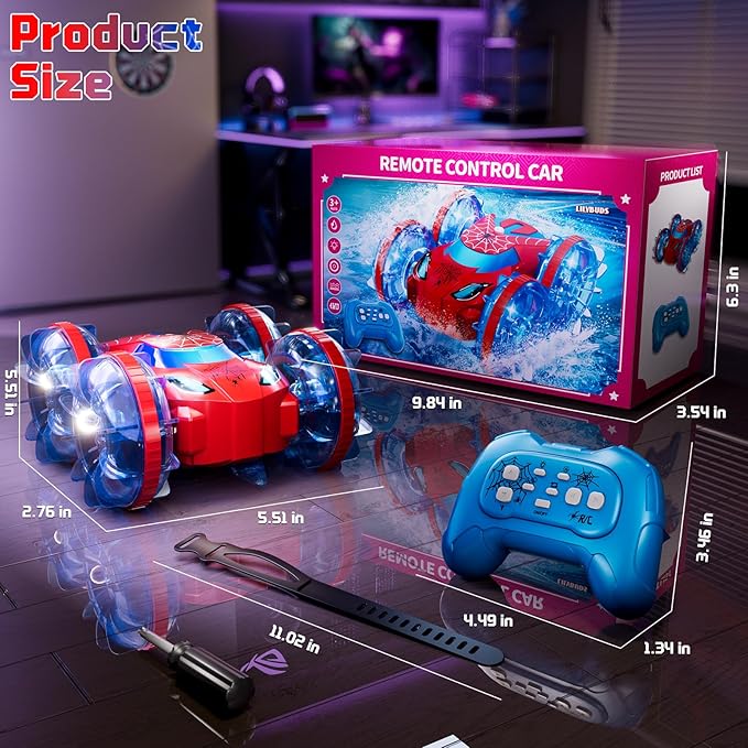 Amphibious Remote Control Car, 2.4Ghz RC Truck for Toddlers Kids Boys, Hand Gesture Stunt Hobby RC Cars Boat for Kids Boys, 4WD All Terrain Waterproof Outdoor Toys Gift for 3 4 5 6 7 8 Year olds Girls