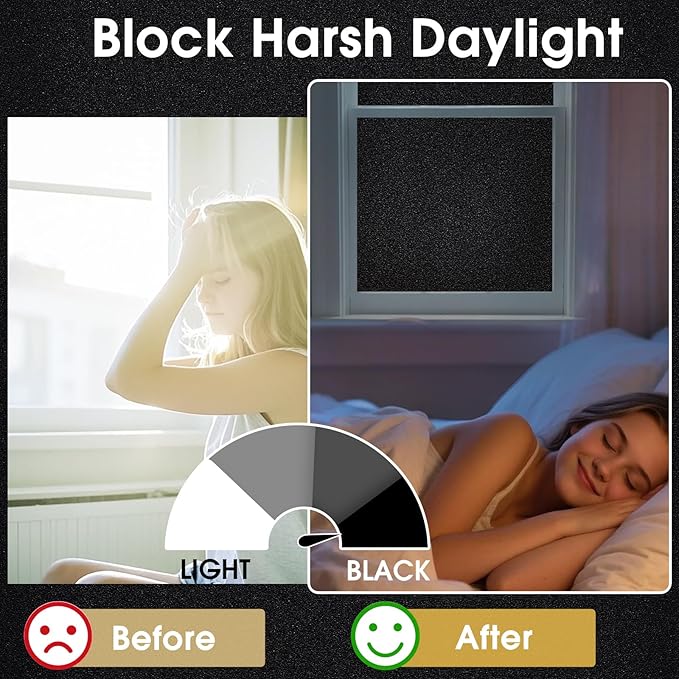 Coavas Blackout Window Privacy Film Total 100% Light Blocking Room Darkening Window Tint for Home Frosted Static Cling Black Out Cover (23.6 x 157.5 Inch, Blackout)