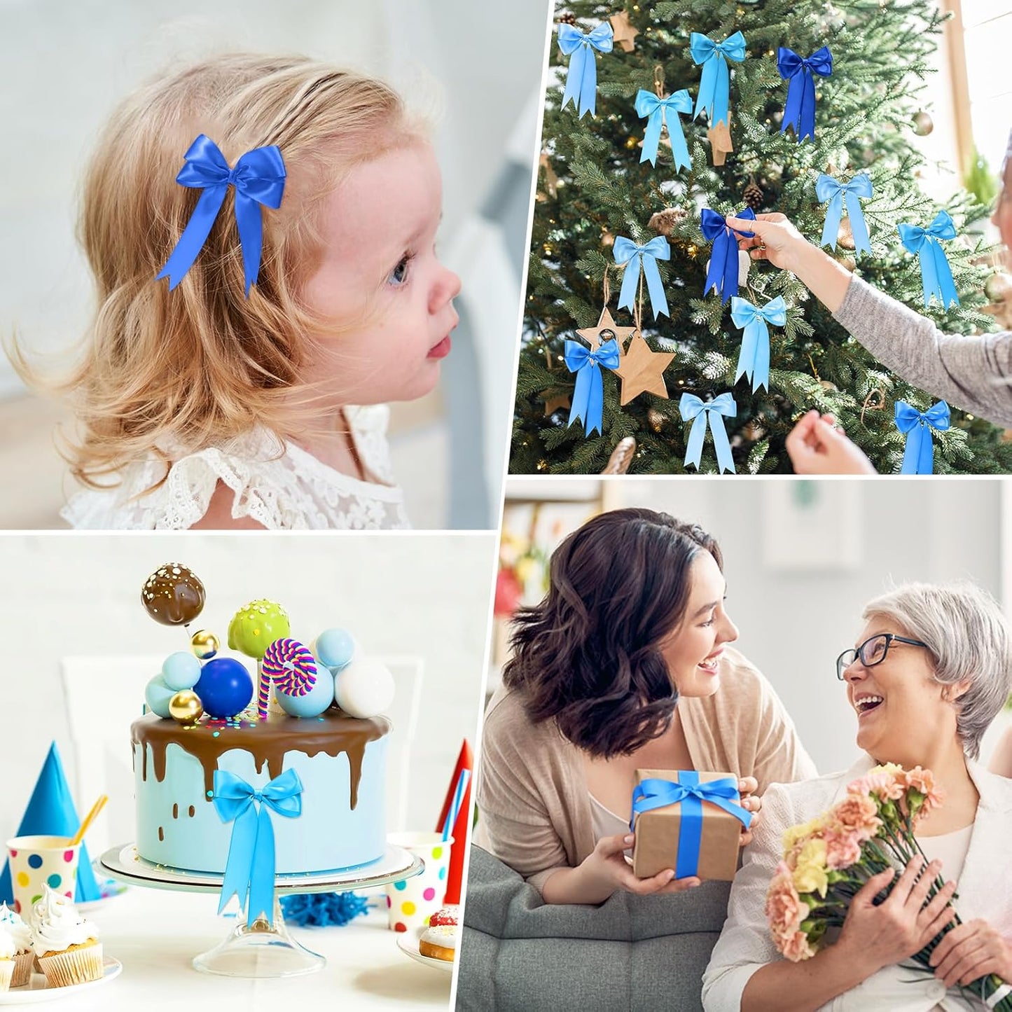 1 Inch Blue Satin Ribbons for Crafts, 6 Rolls Single-Faced Blue Assorted Ribbons for Gift Wrapping Flower Bouquet Wedding Invitations Bridal Shower Hair Bows Garland Party Decor