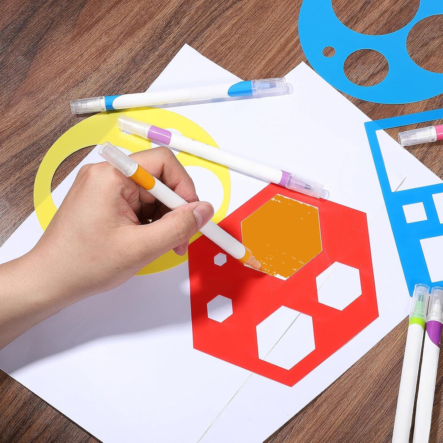 16 PCS Geometric Stencils Template for Kids Children Shapes Drawing Stencils Colorful Simple Drawing Art Painting Template for DIY Craft Toddlers Preschooler Learning Tool (Multicolor, 5.9x5.9 Inch)