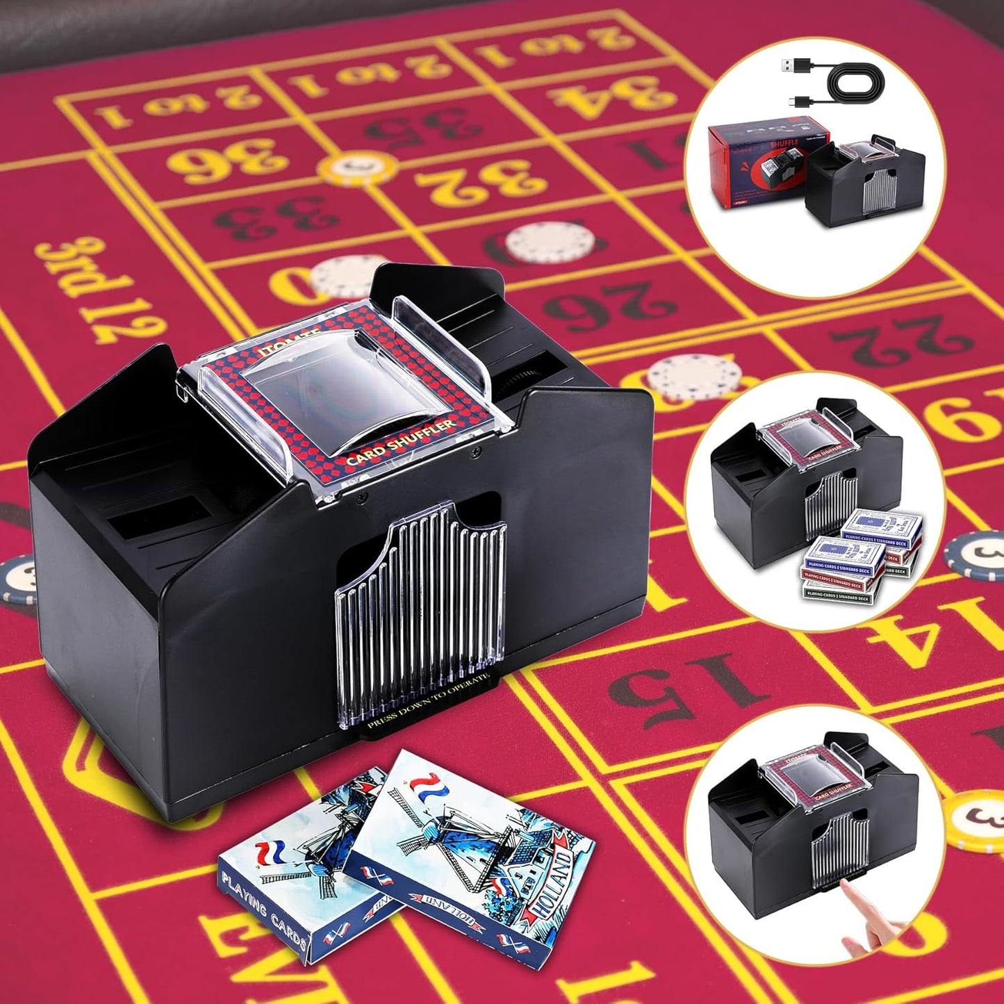 ITOME Automatic Card Shuffler, 2/4/6 Decks Electric Heavy Duty Card Shuffler for Cards Rechargeable and Battery Operated Perfect for Poker, UNO and Card Games