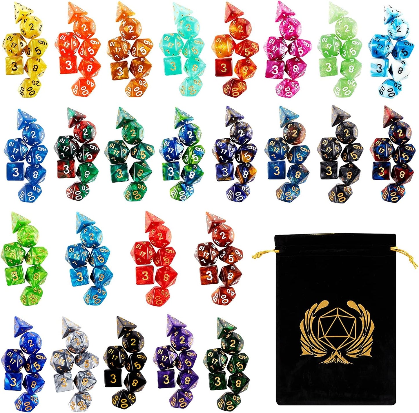 Coyeekn DND Dice Set, 25 x 7 (175 Pieces) Polyhedron Dice 25 Colors Dice for Dungeons and Dragons Tabletop Role-Playing Games with 1 Large Flannel Bag